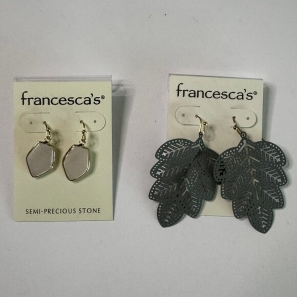 NWT 2 Pair Francesca's Earrings,1 Pr. Semi-precious stone & 1 Pr. Green Leaf - Picture 1 of 7